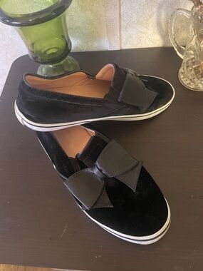 kate spade Black Velvet Slip-On Shoes with Bow Accent